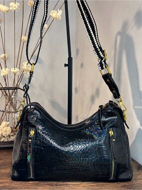 Sharif Legacy Milano Oil Slick Croc Embossed Satchel Crossbody NWOT